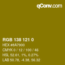 Color code: RGB 138 121 0 | qconv.com