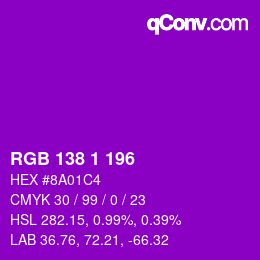 Farbcode: RGB 138 1 196 | qconv.com