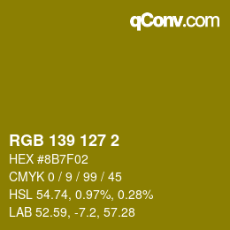 Color code: RGB 139 127 2 | qconv.com