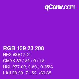 Color code: RGB 139 23 208 | qconv.com