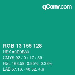 Código de color: RGB 13 155 128 | qconv.com