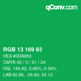 Color code: RGB 13 169 83 | qconv.com