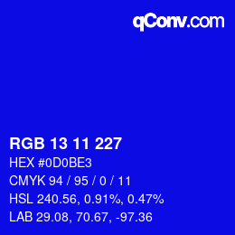 Color code: RGB 13 11 227 | qconv.com