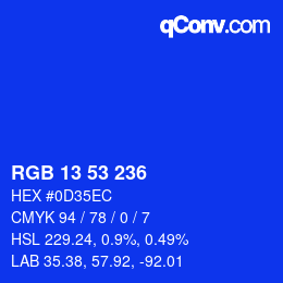 Color code: RGB 13 53 236 | qconv.com