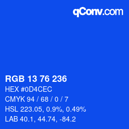 Color code: RGB 13 76 236 | qconv.com