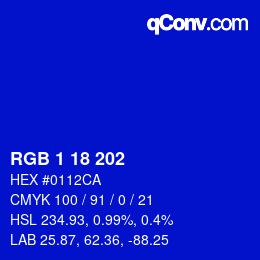 カラーコード: RGB 1 18 202 | qconv.com