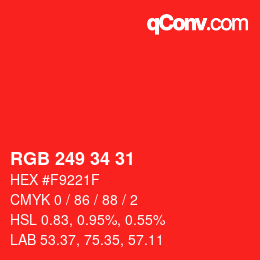 Code couleur: RGB 249 34 31 | qconv.com