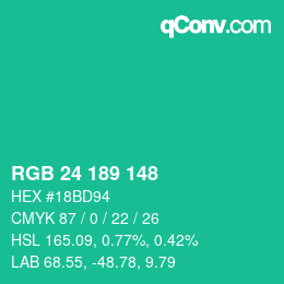 Color code: RGB 24 189 148 | qconv.com