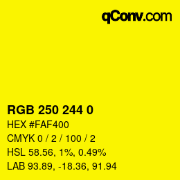 Farbcode: RGB 250 244 0 | qconv.com