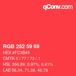 Color code: RGB 252 59 69 | qconv.com