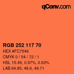 Color code: RGB 252 117 70 | qconv.com