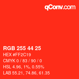 Color code: RGB 255 44 25 | qconv.com