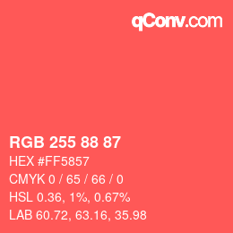 カラーコード: RGB 255 88 87 | qconv.com