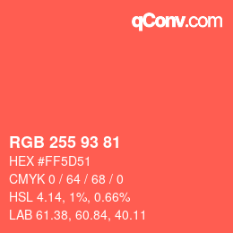 カラーコード: RGB 255 93 81 | qconv.com