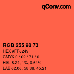 Code couleur: RGB 255 98 73 | qconv.com