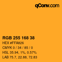 Color code: RGB 255 168 38 | qconv.com