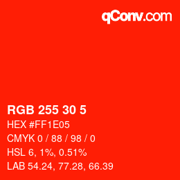 カラーコード: RGB 255 30 5 | qconv.com