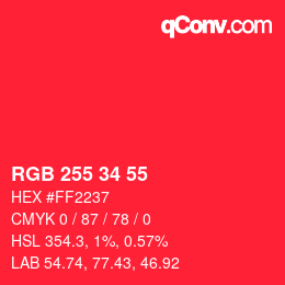 Code couleur: RGB 255 34 55 | qconv.com