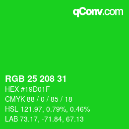 カラーコード: RGB 25 208 31 | qconv.com