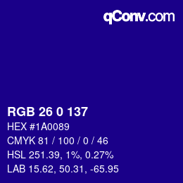 カラーコード: RGB 26 0 137 | qconv.com