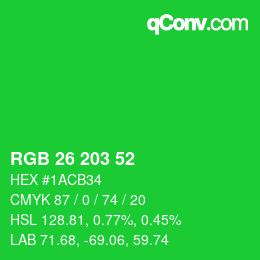 Color code: RGB 26 203 52 | qconv.com