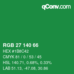 Color code: RGB 27 140 66 | qconv.com