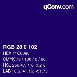 カラーコード: RGB 28 0 102 | qconv.com