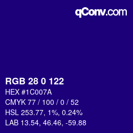 カラーコード: RGB 28 0 122 | qconv.com