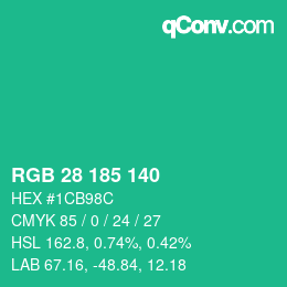 Código de color: RGB 28 185 140 | qconv.com