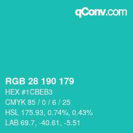 Color code: RGB 28 190 179 | qconv.com