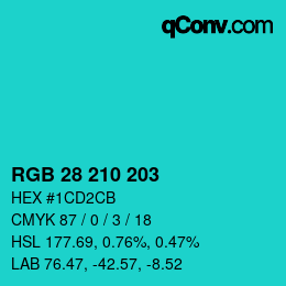 Color code: RGB 28 210 203 | qconv.com