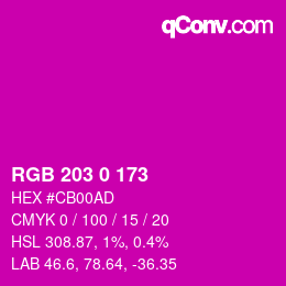 カラーコード: RGB 203 0 173 | qconv.com