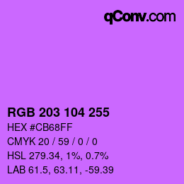 Código de color: RGB 203 104 255 | qconv.com