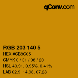 Code couleur: RGB 203 140 5 | qconv.com