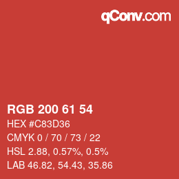 カラーコード: RGB 200 61 54 | qconv.com