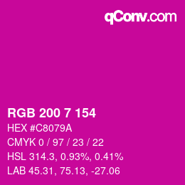 Code couleur: RGB 200 7 154 | qconv.com