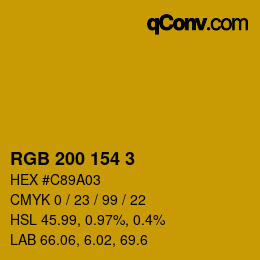 カラーコード: RGB 200 154 3 | qconv.com