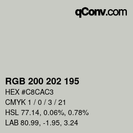 Color code: RGB 200 202 195 | qconv.com