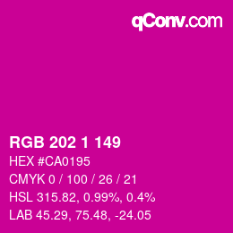 Código de color: RGB 202 1 149 | qconv.com