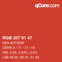 Color code: RGB 207 61 47 | qconv.com