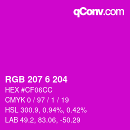 カラーコード: RGB 207 6 204 | qconv.com