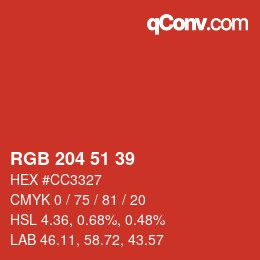 Code couleur: RGB 204 51 39 | qconv.com