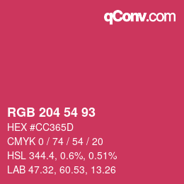 カラーコード: RGB 204 54 93 | qconv.com