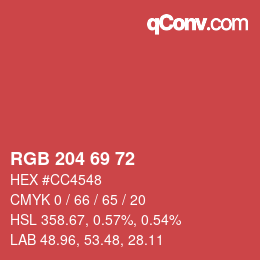 カラーコード: RGB 204 69 72 | qconv.com