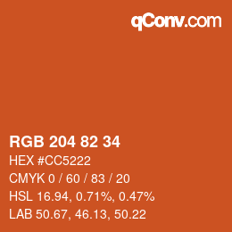 カラーコード: RGB 204 82 34 | qconv.com