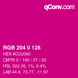 Color code: RGB 204 0 128 | qconv.com