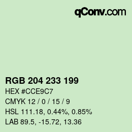 Color code: RGB 204 233 199 | qconv.com