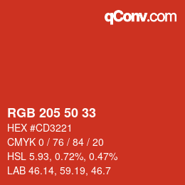 Color code: RGB 205 50 33 | qconv.com