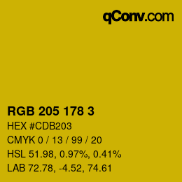 Código de color: RGB 205 178 3 | qconv.com