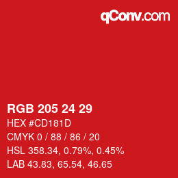 Code couleur: RGB 205 24 29 | qconv.com